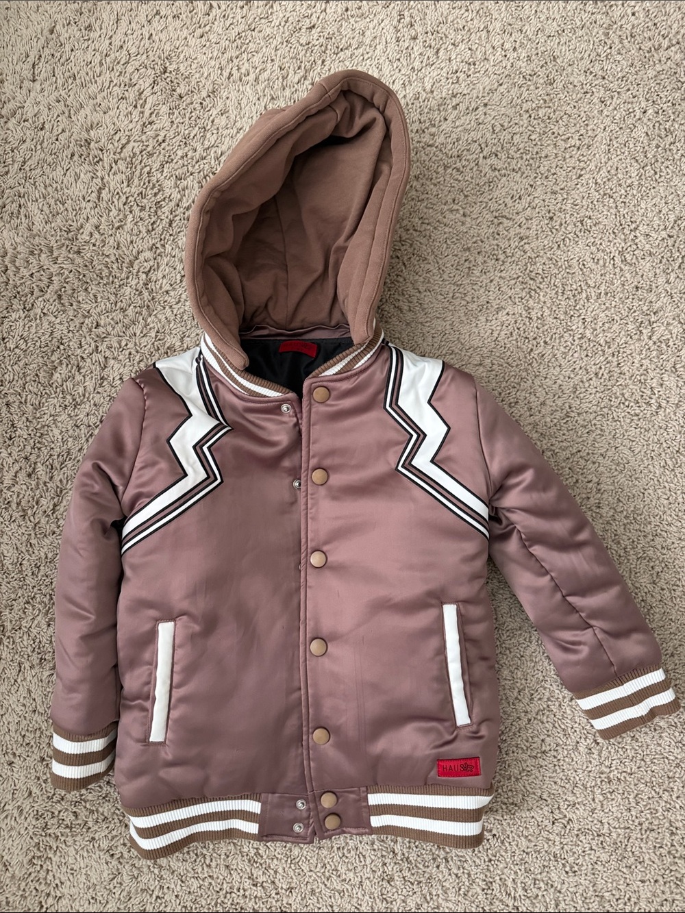 Haus of JR Kids Brown Hooded Bomber Jacket with Contrast Trim 7-8T